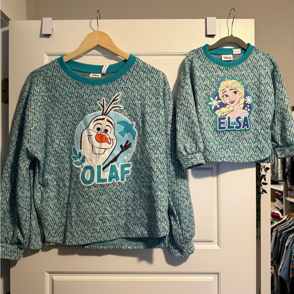 Matching Olaf and Elsa Sweatshirts